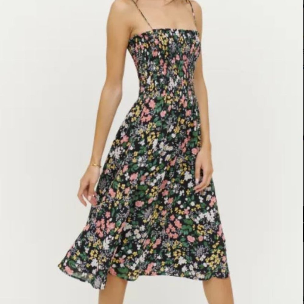 Reformation Sable Smocked Floral Midi Day Dress, M NWT